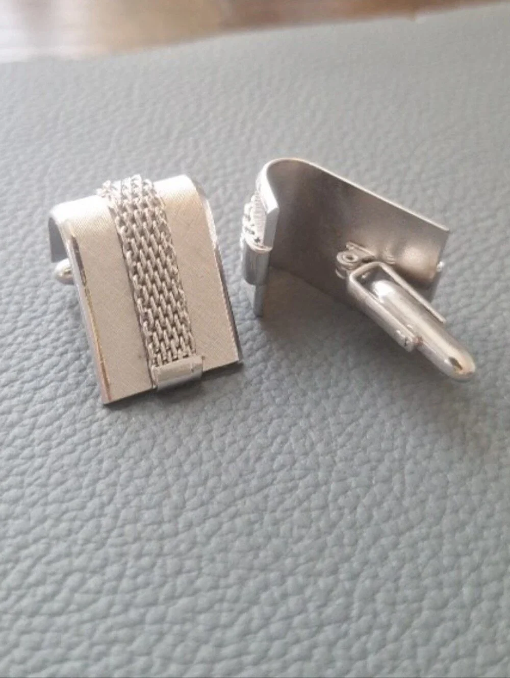 Silver Mesh Accent Men's Cufflinks